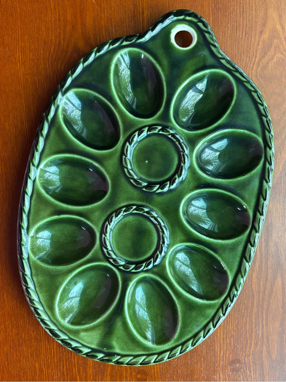 Vintage Green Ceramic Deviled Egg Tray